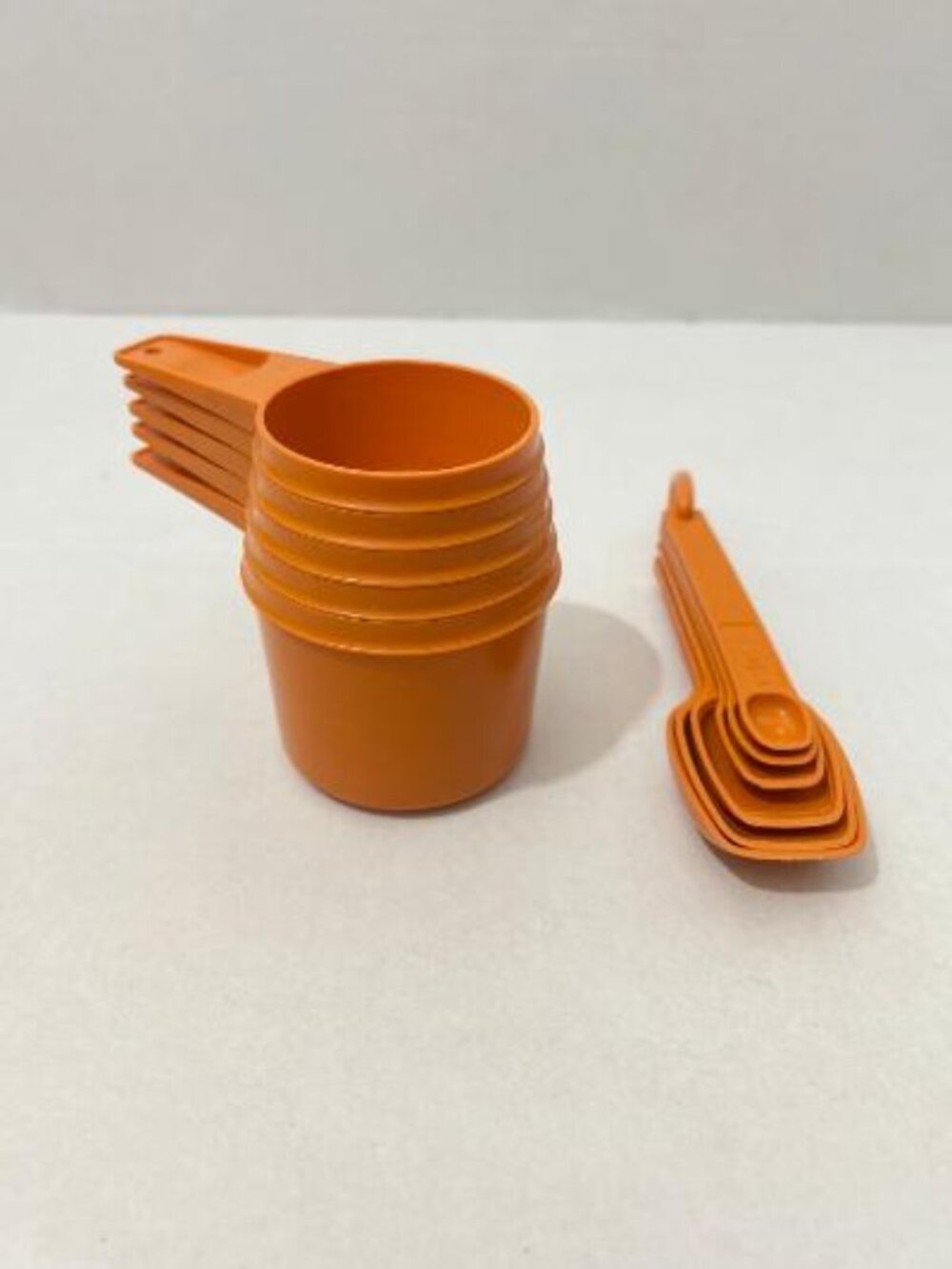 Vintage Tupperware Orange 5 Measuring Cups 6 Spoons Sets Include D-Ring